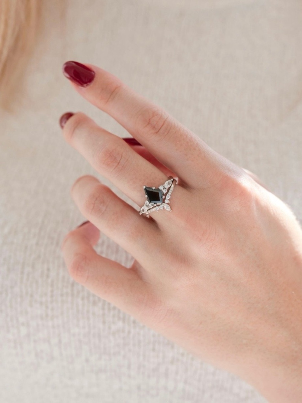 Aquamarise Black Onyx Diamond Ring Set Kite Sterling Silver Unique Jewelry NWOT - Picture 6 of 8